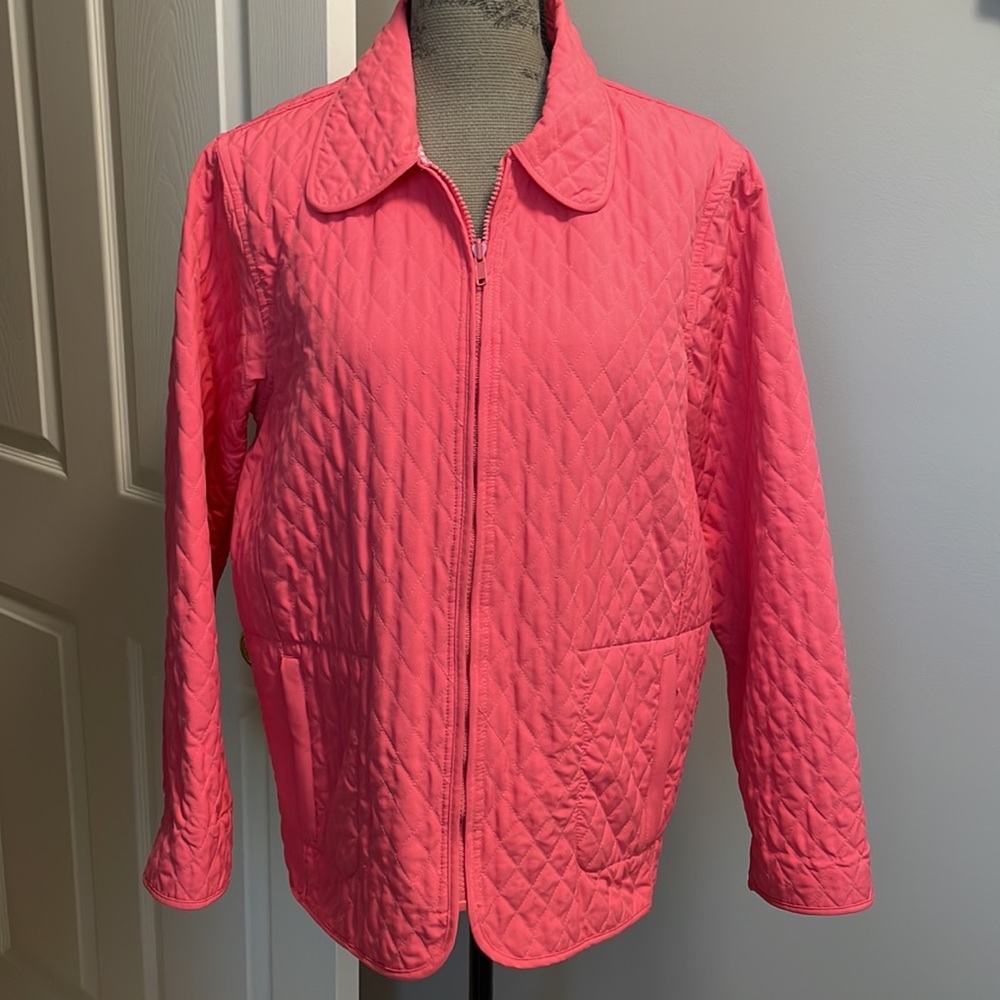 BLASSPORT  Reversible Quilted Jacket Solid Peach & Peach/White Gingham Print - Picture 3 of 10